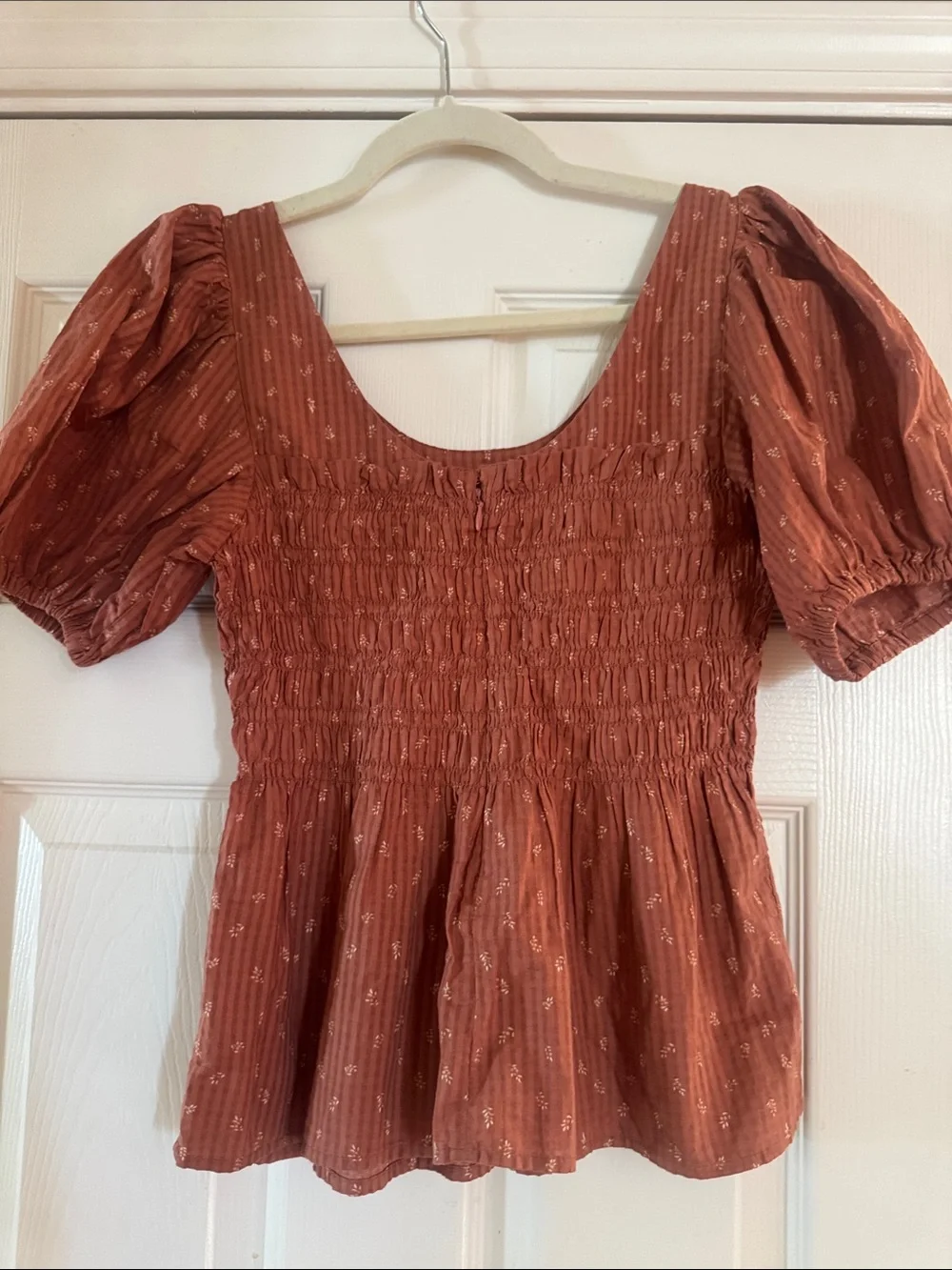 MADEWELL Smocked Square Neck Peasant Top - Rust with Cream design